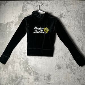 Harley‎ Davidson Velour Velvet Zip Up Hoodie Flower Vintage Y2K Size XS